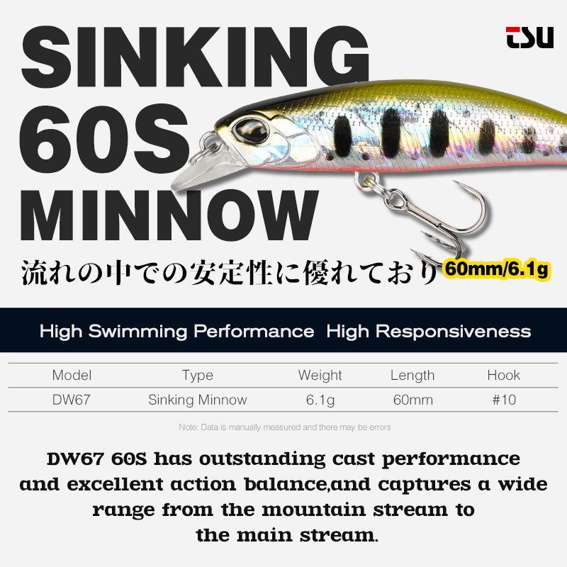 TSURINOYA  Sinking Minnow 60S  - Fishing Lure Jerkbait ulasan dan harga
